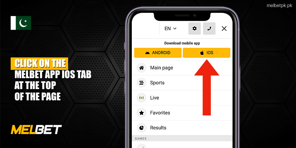 Open the menu and tap on the Melbet for iOS app icon