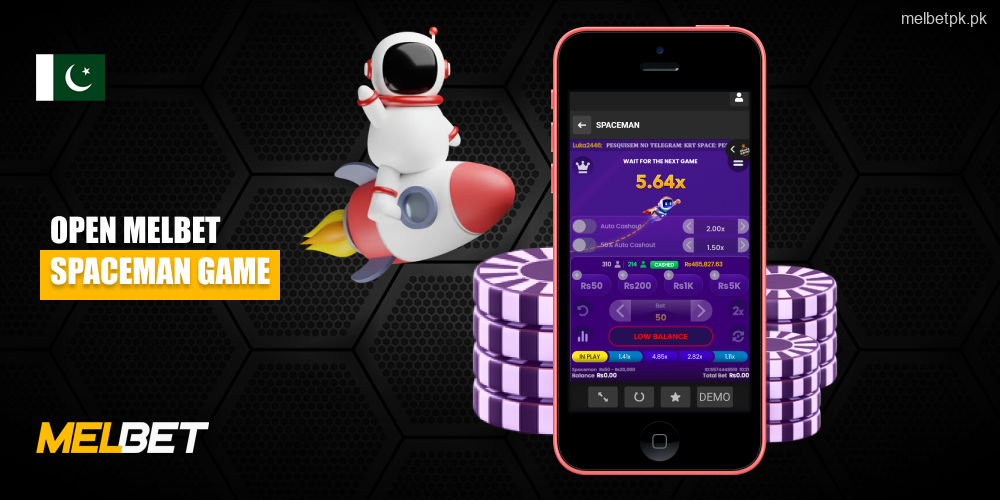 The Spaceman game on the Melbet casino site and mobile app has unique game mechanics, a simple interface and offers the possibility of big wins
